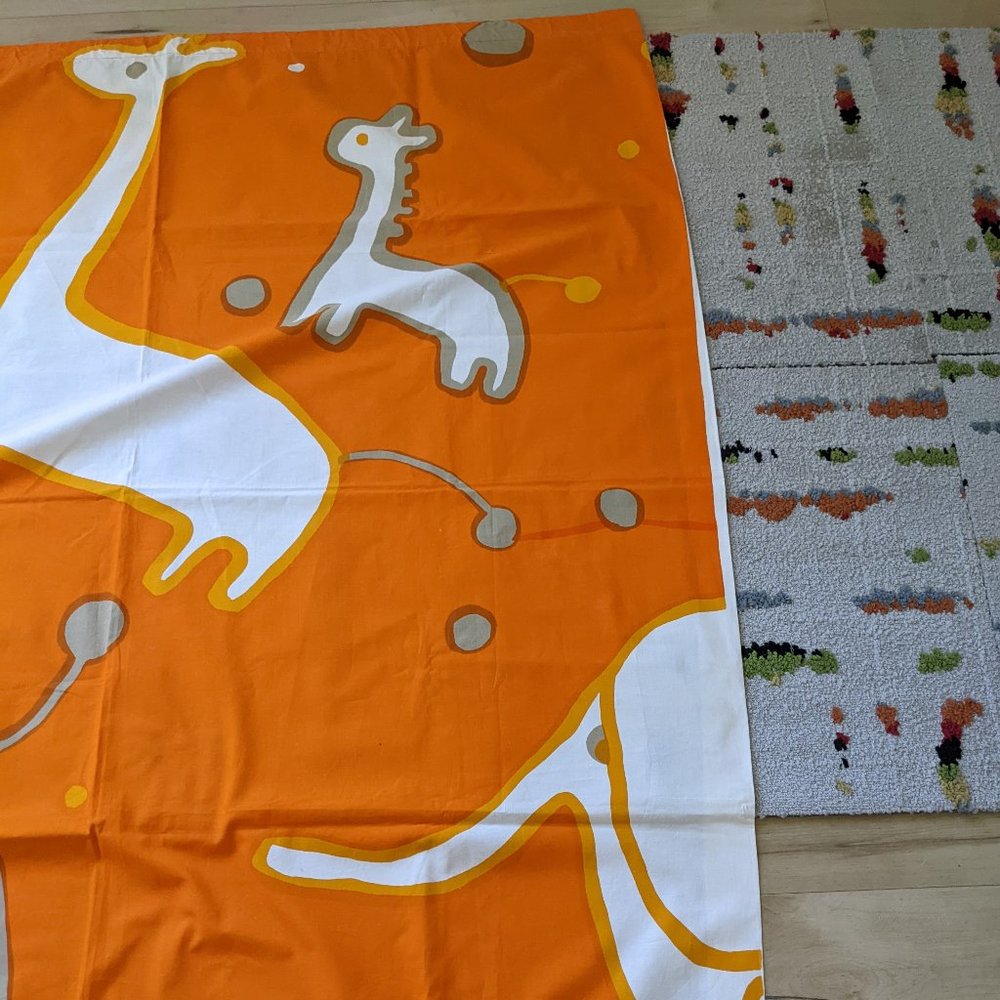 VINTAGE Orange MARIMEKKO Animal Print "YUME" 1969  Fabric 48"x58" Mid-Century